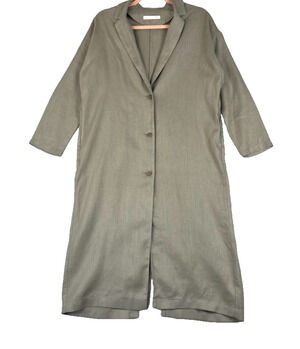Evam Eva 100% Linen Duster Coat Women's Size 1 Beige Rear Vent Lagen Look